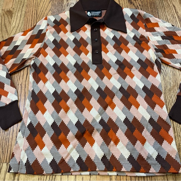Leonardo Strassi Vintage 70s Mod Geometric Italian Knit Shirt Pullover Retro - Picture 6 of 11
